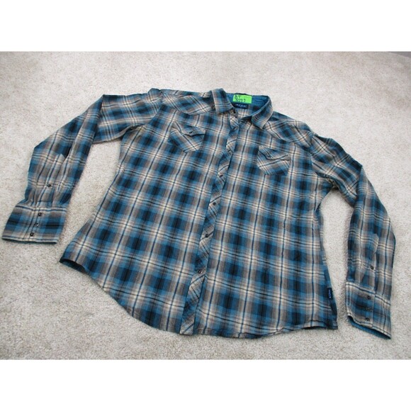 Kuhl Shirt Womens Extra Large XL Blue Gray Plaid Western Pearl Snap Up Top - Picture 2 of 12